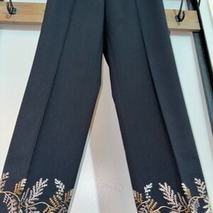 Ann Taylor LOFT Stretch Career Pants with Spring Autumn Leaf Embroidery